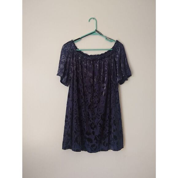 Forever 21 Women's Size Small Navy Blue Velvet Off the Shoulder Tunic Top Blouse - Picture 1 of 6